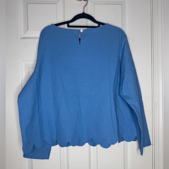 KOOS Of Course! NWT Blue Scallop Hem Linen Blend Blouse Size 1XL - Picture 2 of 7